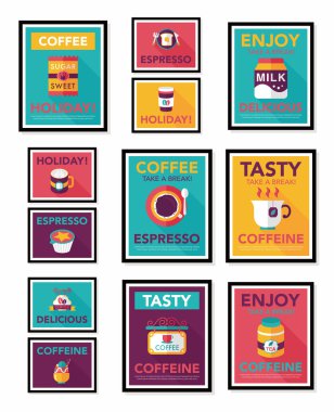 Kahve posteri düz pankart tasarımı düz arkaplan seti, eps10