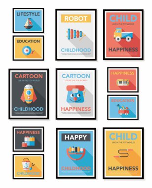 Oyuncak poster düz afiş tasarım düz arka plan ayarlamak, eps10