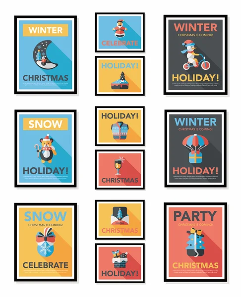 クリスマス ポスター バナー デザイン フラット背景セット、eps10 — ストックベクタ