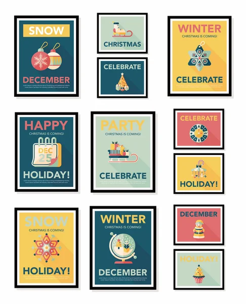 Navidad cartel banner diseño fondo plano conjunto, eps10 — Archivo Imágenes Vectoriales