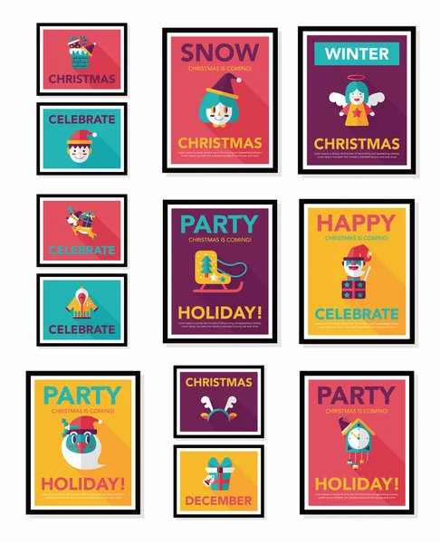 Navidad cartel banner diseño fondo plano conjunto, eps10 — Archivo Imágenes Vectoriales