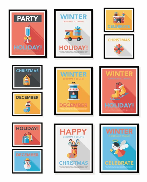 Kerstmis poster banner ontwerp platte achtergrond instellen, eps10 — Stockvector