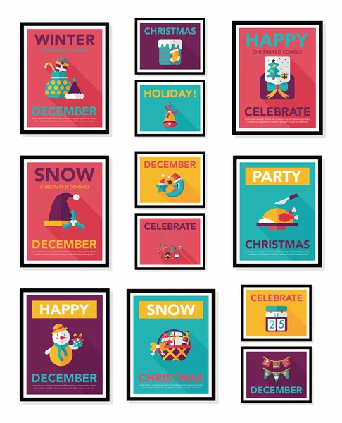 Navidad cartel banner diseño fondo plano conjunto, eps10 — Archivo Imágenes Vectoriales