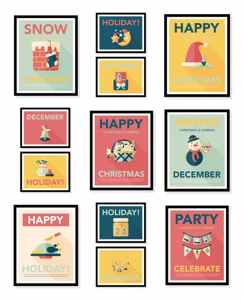 Navidad cartel banner diseño fondo plano conjunto, eps10 — Archivo Imágenes Vectoriales