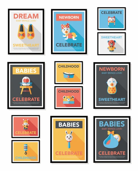 Baby poster flat banner design flat background set, eps10 — Stock Vector