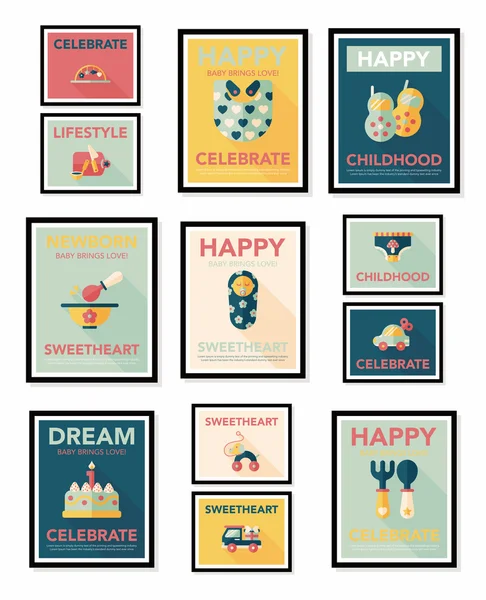 Babyposter Flachbanner Design Flachbild-Hintergrund-Set, eps10 — Stockvektor