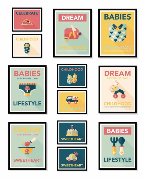 Set di sfondo piatto per poster per bambini, eps10 — Vettoriale Stock