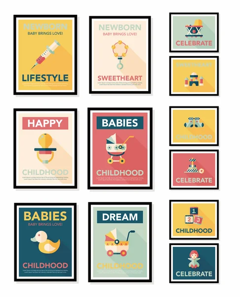 Baby poster platte banner ontwerp platte achtergrond instellen, eps10 — Stockvector