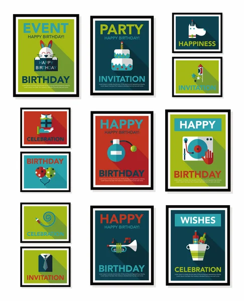 Birthday poster flat banner design flat background set, eps10 — Stock Vector