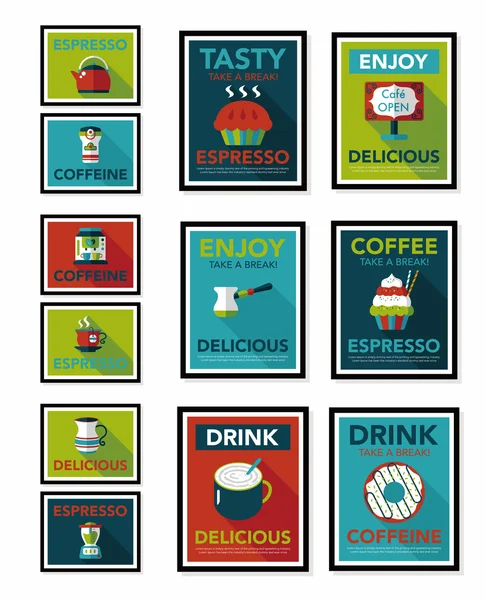 Kaffeeplakat Flachbanner Design flachen Hintergrund-Set, eps10 — Stockvektor