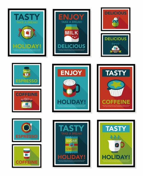 Kaffeeplakat Flachbanner Design flachen Hintergrund-Set, eps10 — Stockvektor