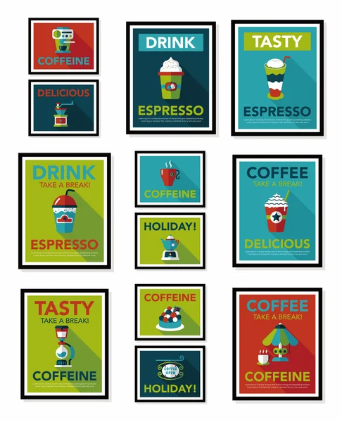 Cartel café banner plano diseño fondo plano set, eps10 — Vector de stock