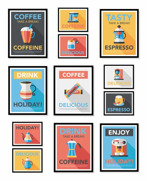 Coffee poster flat banner design flat background set, eps10 — Stock Vector