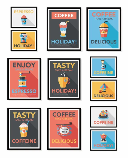 Kaffeeplakat Flachbanner Design flachen Hintergrund-Set, eps10 — Stockvektor