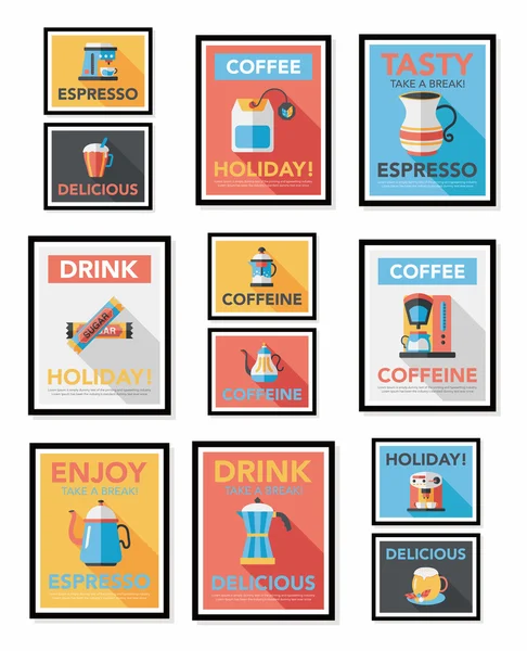 Kaffeeplakat Flachbanner Design flachen Hintergrund-Set, eps10 — Stockvektor