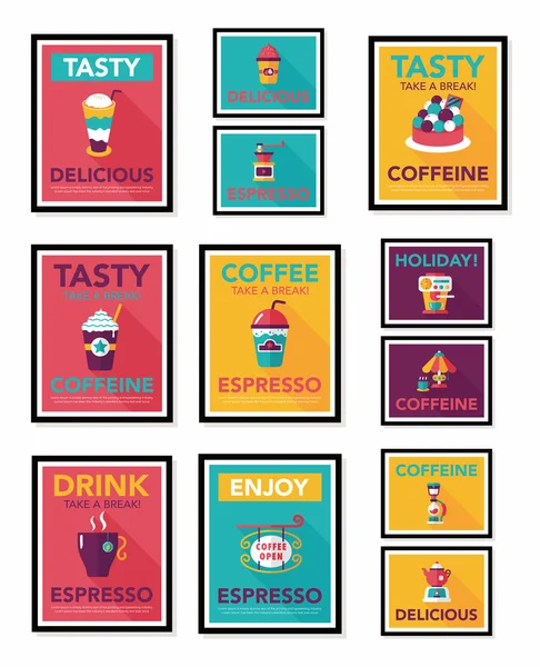 Kaffeeplakat Flachbanner Design flachen Hintergrund-Set, eps10 — Stockvektor