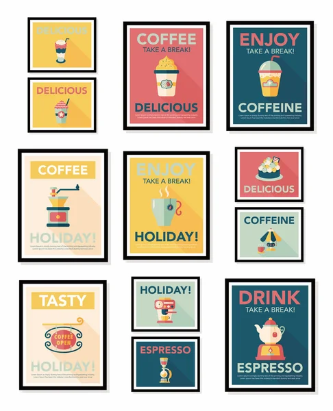 Kaffeeplakat Flachbanner Design flachen Hintergrund-Set, eps10 — Stockvektor