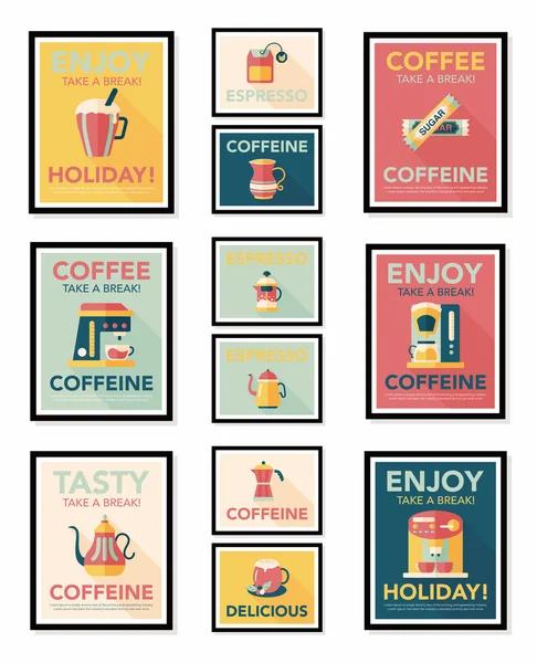 Kaffeeplakat Flachbanner Design flachen Hintergrund-Set, eps10 — Stockvektor