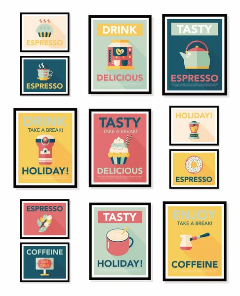 Kahve posteri düz pankart tasarımı düz arkaplan seti, eps10 — Stok Vektör