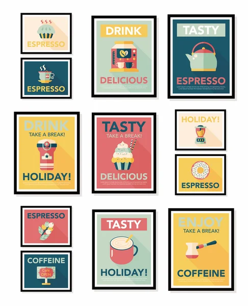 Cartel café banner plano diseño fondo plano set, eps10 — Vector de stock