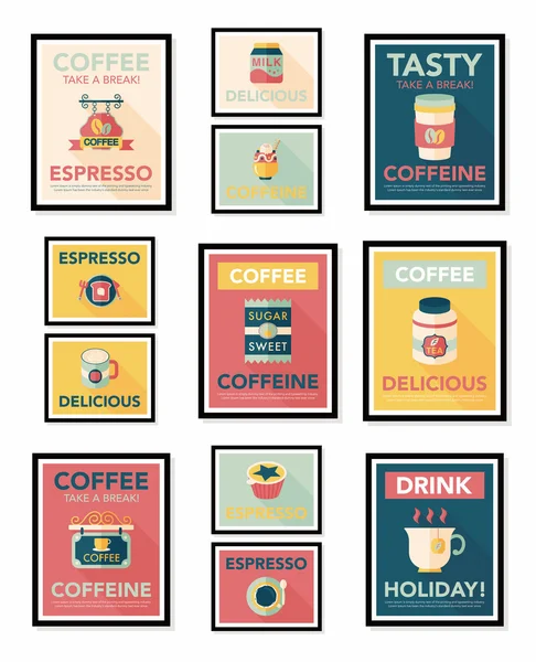 Kaffeeplakat Flachbanner Design flachen Hintergrund-Set, eps10 — Stockvektor