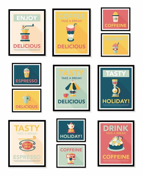 Kaffeeplakat Flachbanner Design flachen Hintergrund-Set, eps10 — Stockvektor