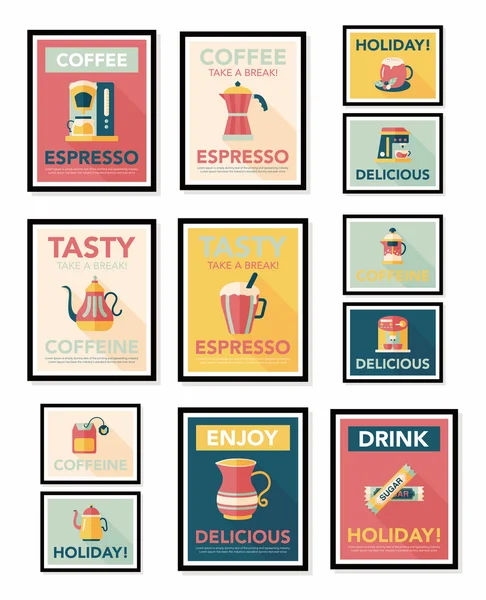 Kaffeeplakat Flachbanner Design flachen Hintergrund-Set, eps10 — Stockvektor