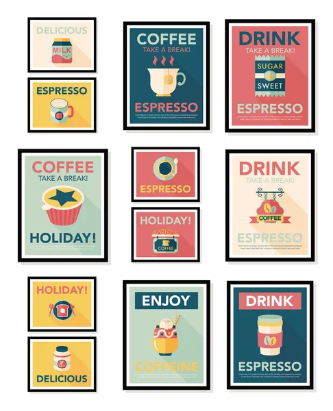 Kaffeeplakat Flachbanner Design flachen Hintergrund-Set, eps10 — Stockvektor