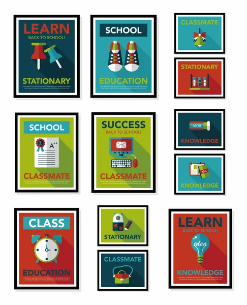 School poster platte banner ontwerp platte achtergrond instellen, eps10 — Stockvector