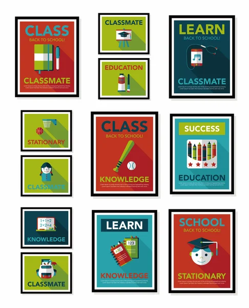 School poster platte banner ontwerp platte achtergrond instellen, eps10 — Stockvector