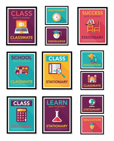 School poster platte banner ontwerp platte achtergrond instellen, eps10 — Stockvector