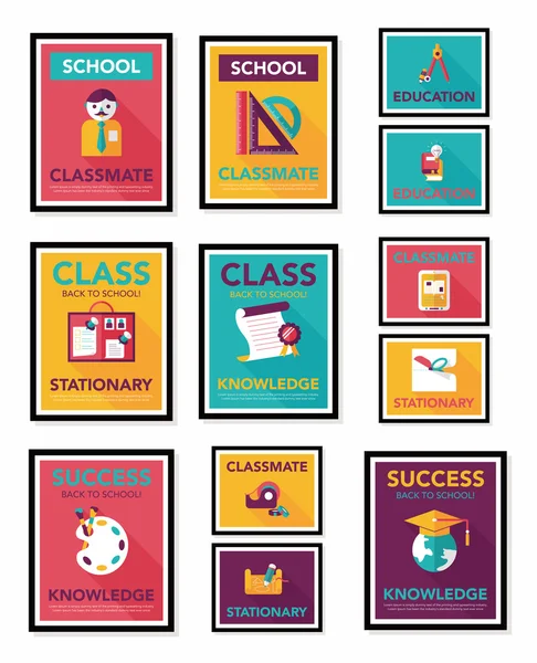 School poster platte banner ontwerp platte achtergrond instellen, eps10 — Stockvector