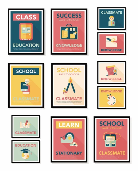 School poster flat banner design flat background set, eps10 — Stock Vector