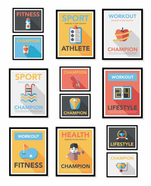 Sport poster platte banner ontwerp platte achtergrond instellen, eps10 — Stockvector