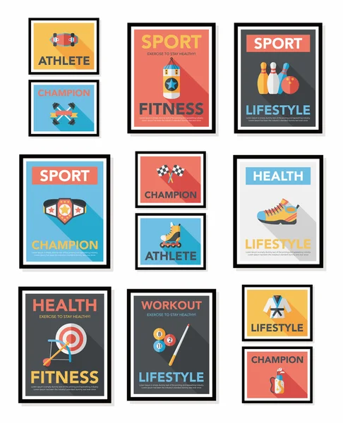 Sport poster platte banner ontwerp platte achtergrond instellen, eps10 — Stockvector