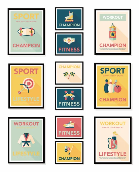 Sport poster platte banner ontwerp platte achtergrond instellen, eps10 — Stockvector