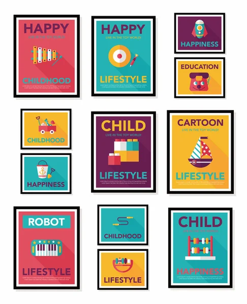 Cartaz de brinquedo design de banner plano plano fundo definido, eps10 — Vetor de Stock