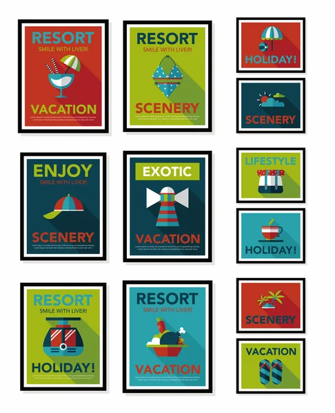 Travel poster banner design flat background set, eps10 — Stock Vector