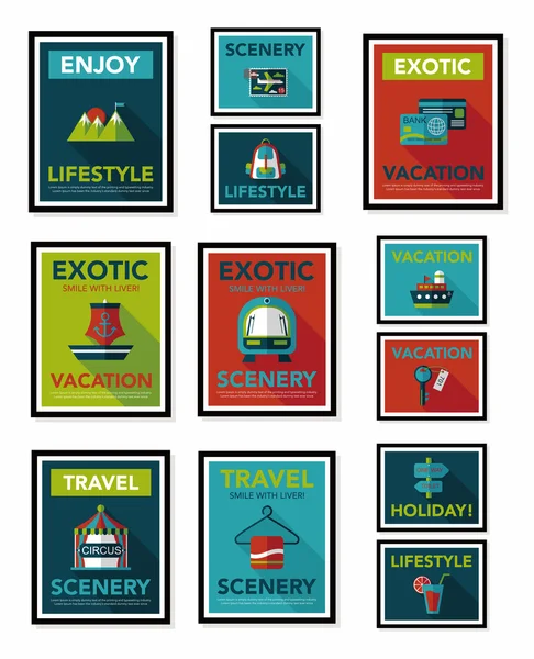 旅行ポスター バナー デザイン フラット背景セット、eps10 — ストックベクタ