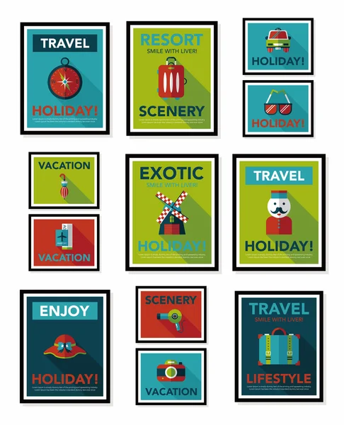 Cartel de viaje diseño de banner fondo plano conjunto, eps10 — Archivo Imágenes Vectoriales
