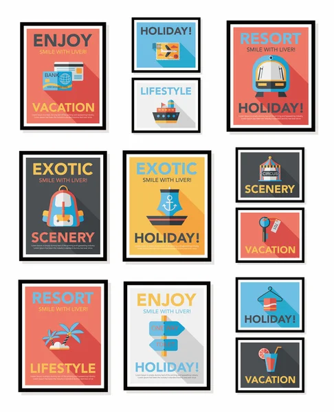 Travel poster banner design flat background set, eps10 — Stock Vector