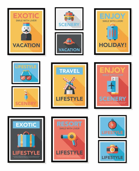 Travel poster banner design flat background set, eps10 — Stock Vector