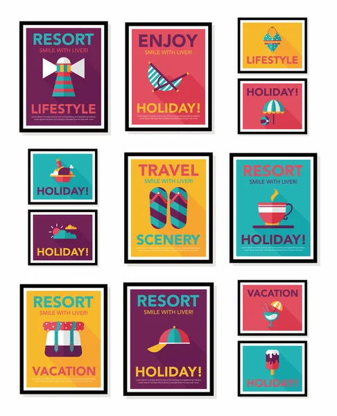 Travel poster banner design flat background set, eps10 — Stock Vector