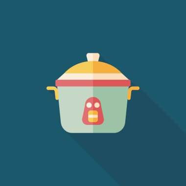 mutfak eşyaları pirinç Ocak düz simgesiyle uzun gölge, eps10