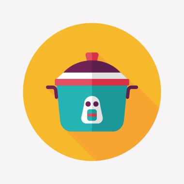 mutfak eşyaları pirinç Ocak düz simgesiyle uzun gölge, eps10