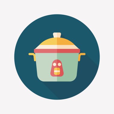 mutfak eşyaları pirinç Ocak düz simgesiyle uzun gölge, eps10