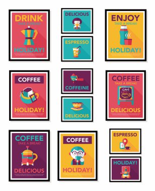 Kahve posteri düz pankart tasarımı düz arkaplan seti, eps10