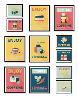 Kahve posteri düz pankart tasarımı düz arkaplan seti, eps10