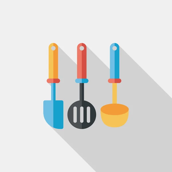 Kuchyňské nádobí špachtle plochá ikona s dlouhý stín, eps10 — Stockový vektor