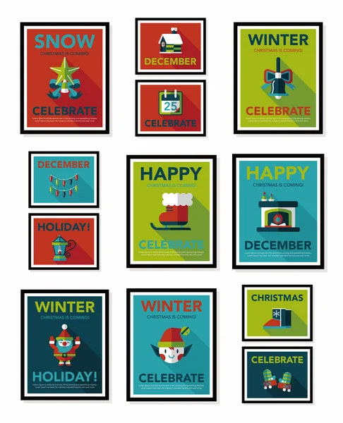 Kerstmis poster platte banner ontwerp platte achtergrond instellen, eps10 — Stockvector